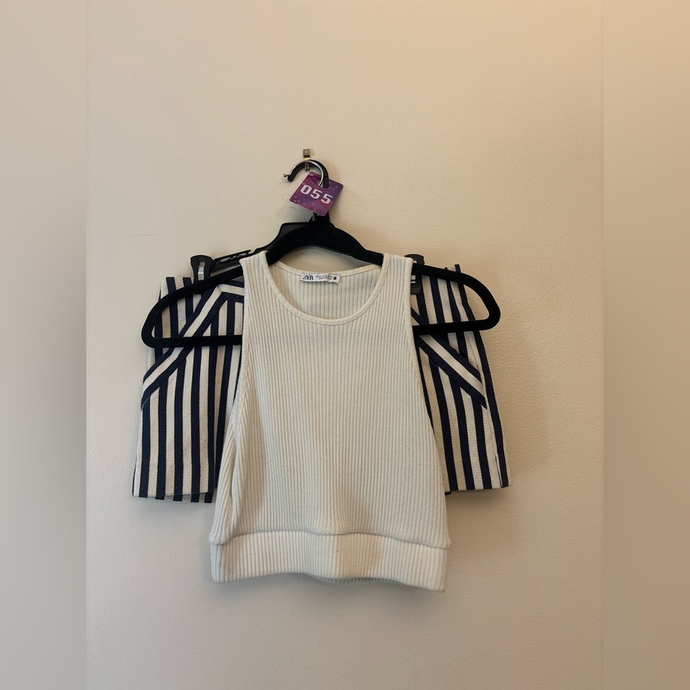 55. Zara Cream Ribbed Sleeveless Top and Shorts - Picture 2 of 2